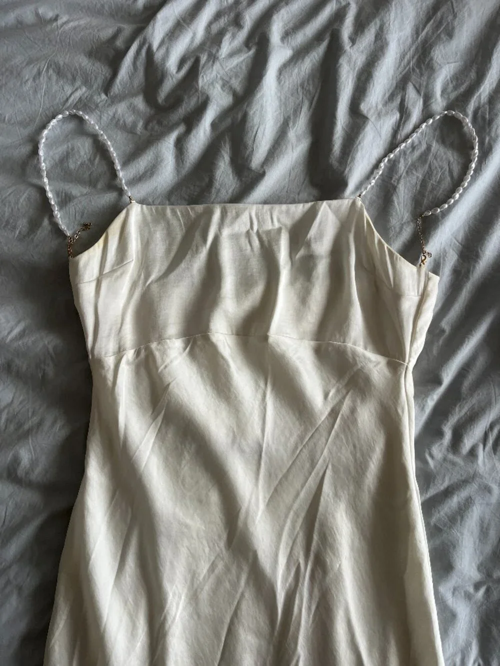 Abercrombie & Fitch Faux Pearl Strap Maxi Dress Cream Satin M Tall